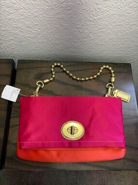 Coach Amanda Satin Fold-Over Flap Clutch Shoulder Bag